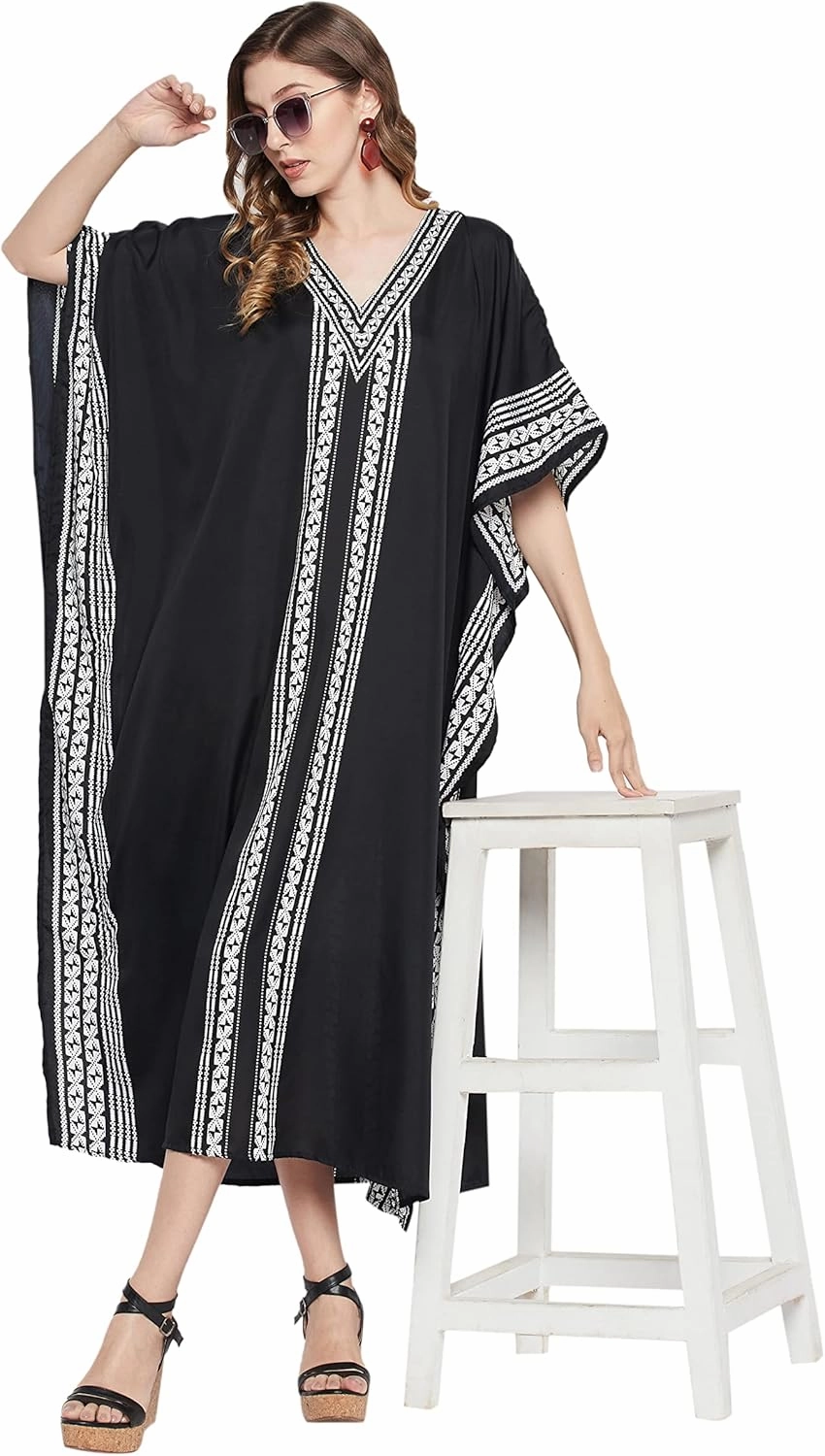 Oussum Plus Size Kaftan for Women Polyester Summer Caftan Swimwear Cover Ups Maxi Beach Dress