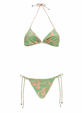 Paisley Print Triangle Bikini With Self-Tie Laces