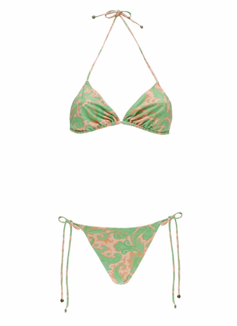 Paisley Print Triangle Bikini With Self-Tie Laces