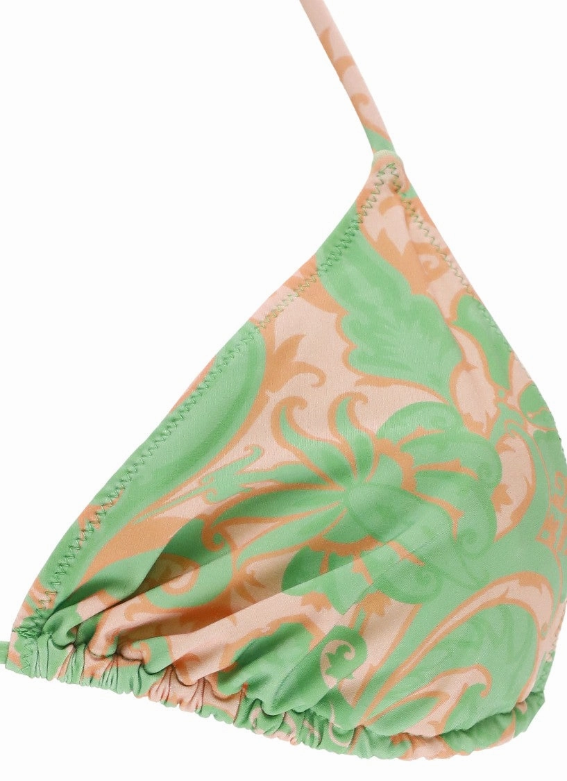 Paisley Print Triangle Bikini With Self-Tie Laces