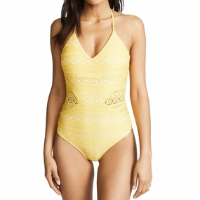 Palm Springs Sheer Panel One Piece Swimsuit In Yellow