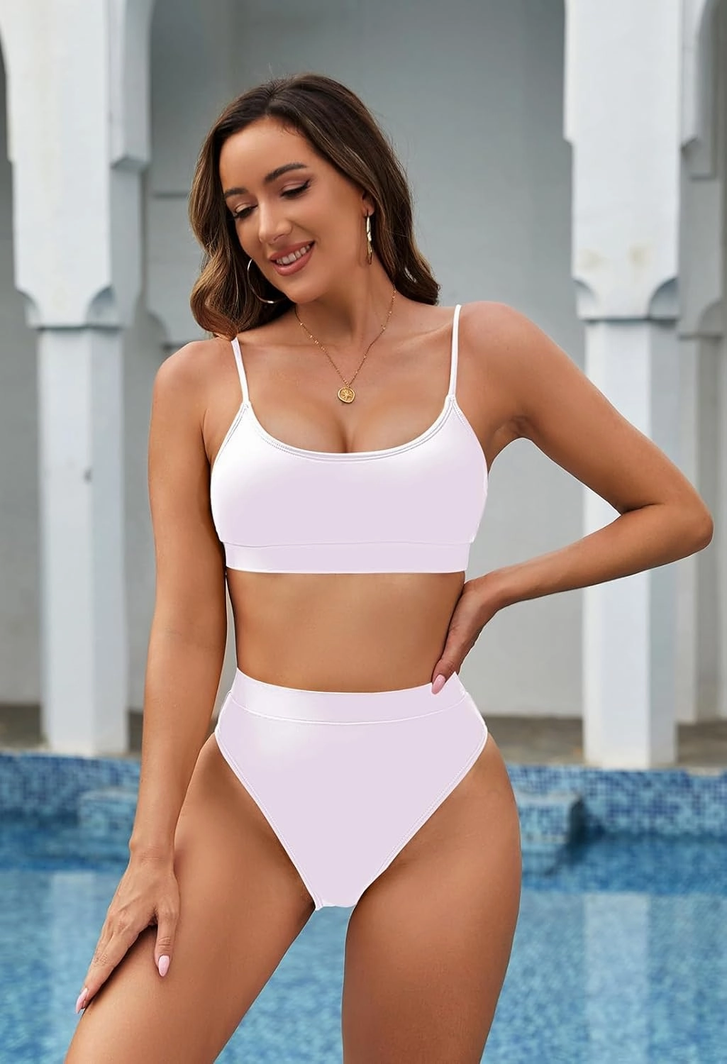 Pink Queen Plus Size High Waisted Bikini Set for Women Two Piece Cheeky High Cut Swimsuit Bathing Suit White M