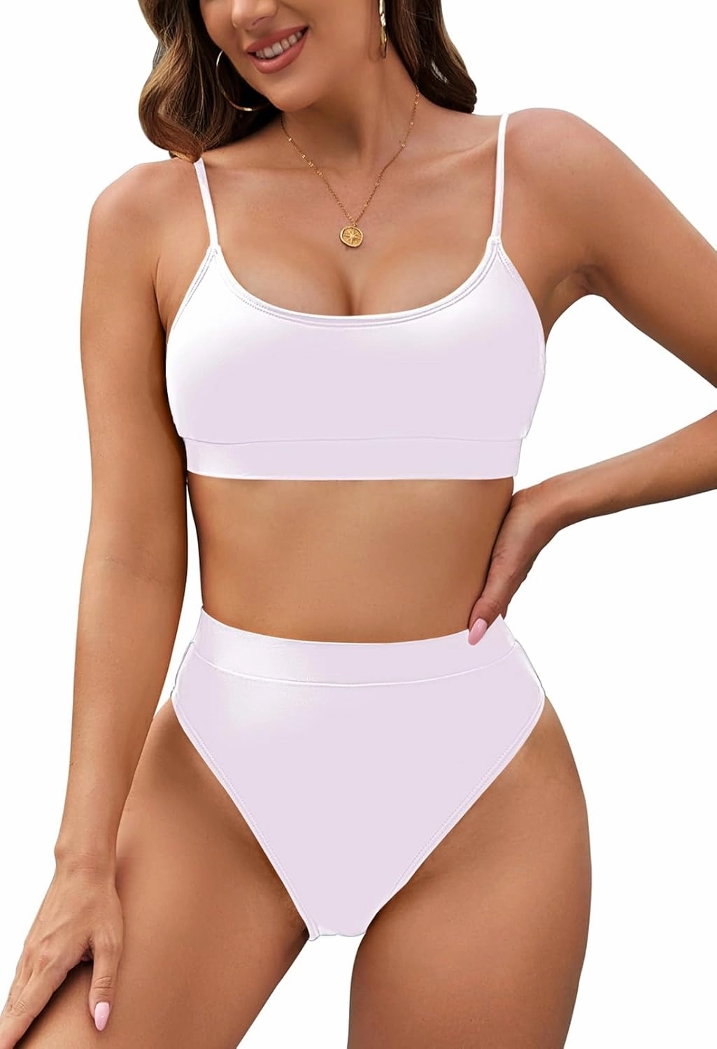 Pink Queen Plus Size High Waisted Bikini Set for Women Two Piece Cheeky High Cut Swimsuit Bathing Suit White M