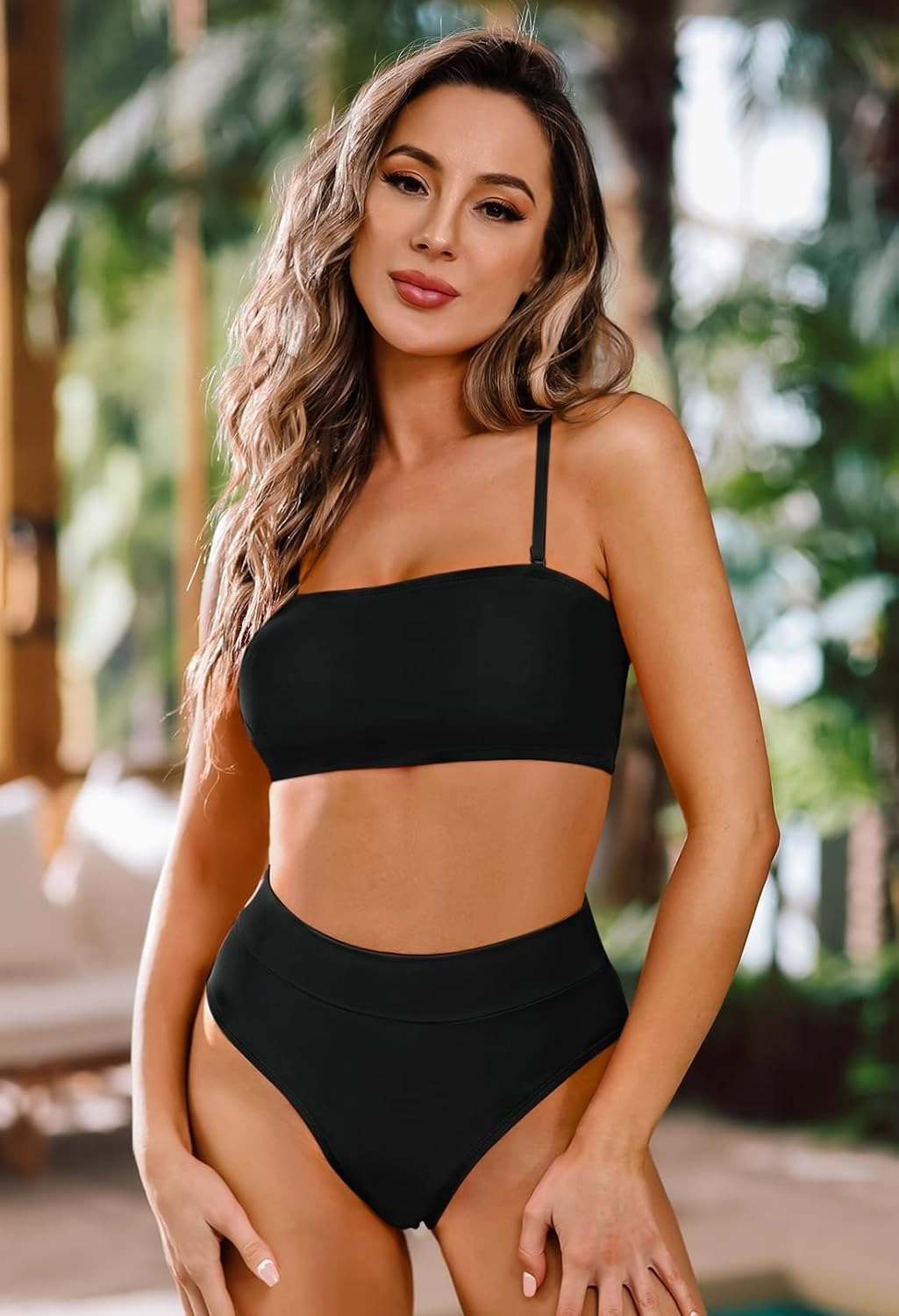 Pink Queen Women's Removable Strap Wrap Pad Cheeky High Waist Bikini Set Swimsuit