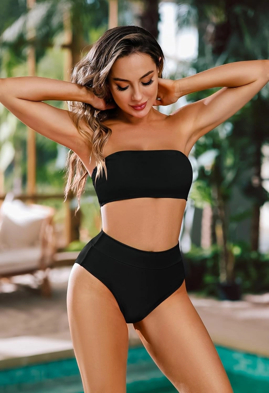 Pink Queen Women's Removable Strap Wrap Pad Cheeky High Waist Bikini Set Swimsuit