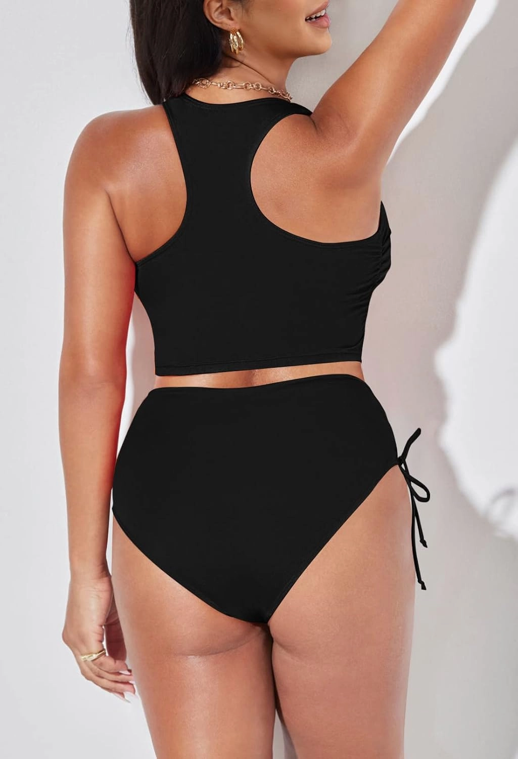 Pink Queen Women's Scoop Neck Racerback Ruched Crop Top High Waisted Bikini Sets 2 Piece Swimsuit Bathing Suit