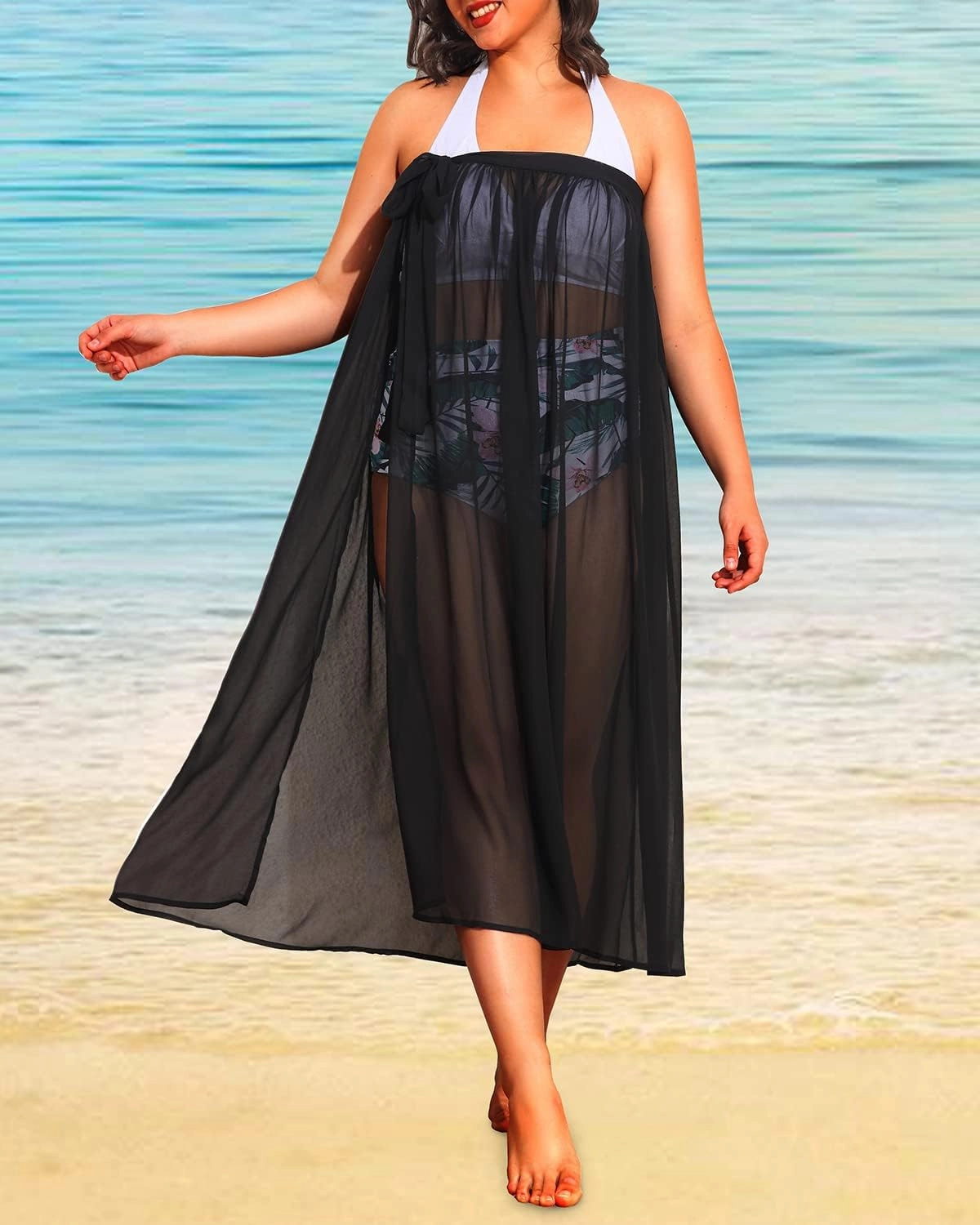 Pinup Fashion Plus Size Sarong Swimsuit Cover Ups Bikini Beach Cover-Ups Wrap Skirt Sheer Chiffon Beach Coverups