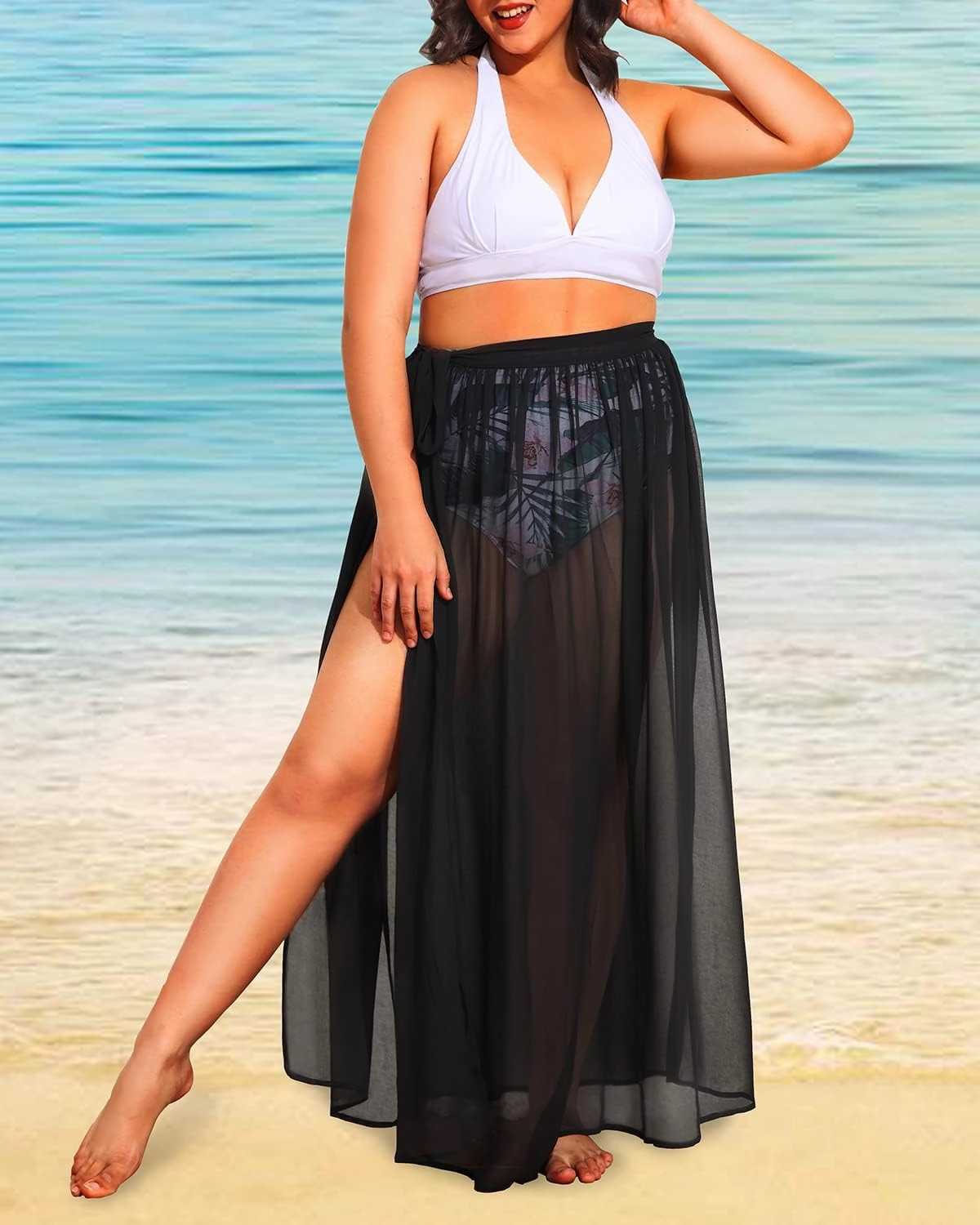 Pinup Fashion Plus Size Sarong Swimsuit Cover Ups Bikini Beach Cover-Ups Wrap Skirt Sheer Chiffon Beach Coverups