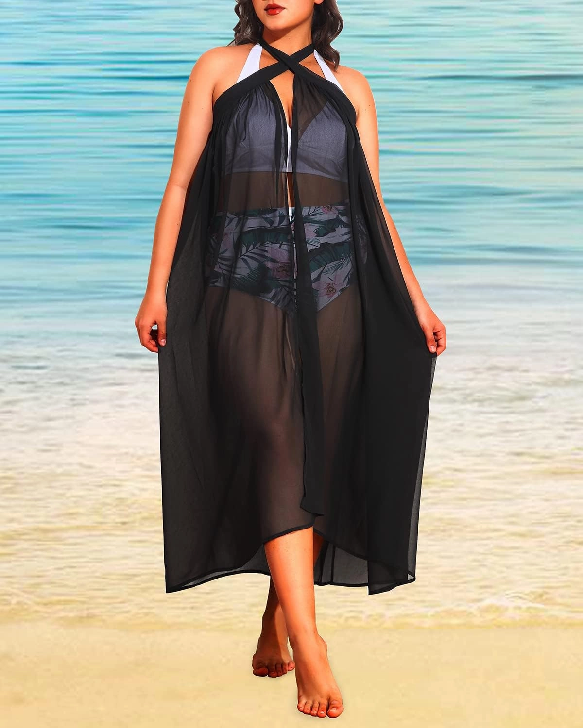 Pinup Fashion Plus Size Sarong Swimsuit Cover Ups Bikini Beach Cover-Ups Wrap Skirt Sheer Chiffon Beach Coverups