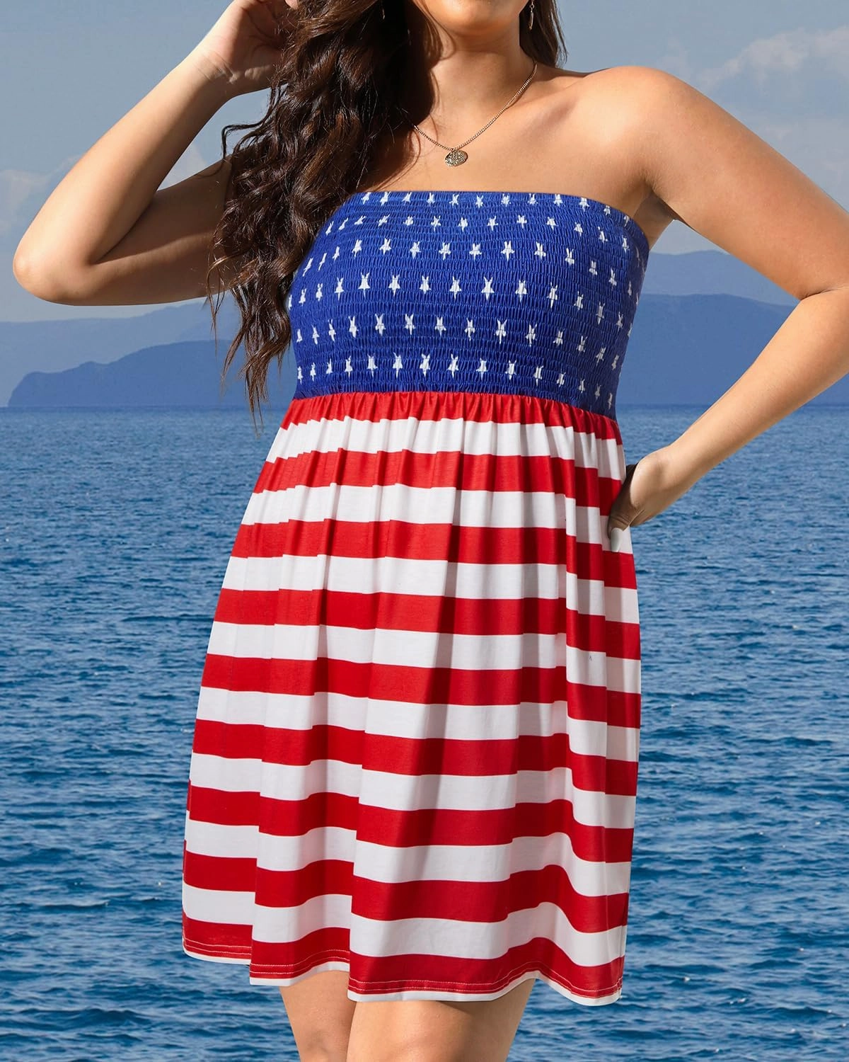 Pinup Fashion Plus Size Swimsuit Cover Up - Women Strapless Swimwear Coverup Tube Top Beach Dress