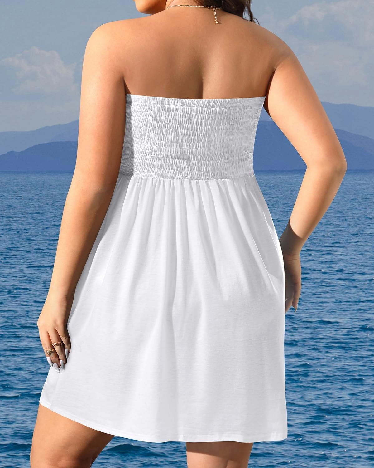 Pinup Fashion Plus Size Swimsuit Cover Up - Women Strapless Swimwear Coverup Tube Top Beach Dress