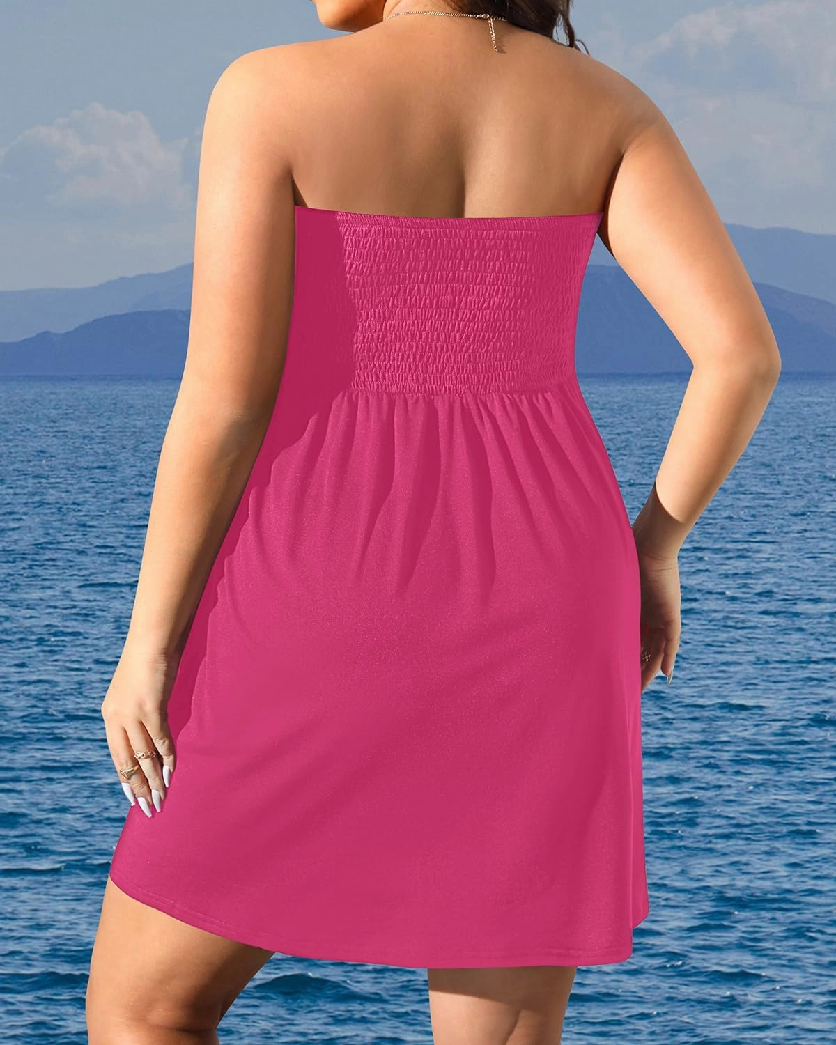 Pinup Fashion Plus Size Swimsuit Cover Up - Women Strapless Swimwear Coverup Tube Top Beach Dress