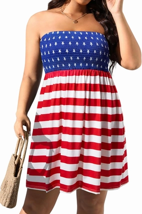 Pinup Fashion Plus Size Swimsuit Cover Up - Women Strapless Swimwear Coverup Tube Top Beach Dress