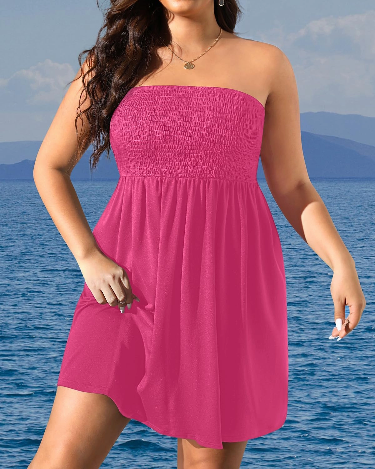 Pinup Fashion Plus Size Swimsuit Cover Up - Women Strapless Swimwear Coverup Tube Top Beach Dress