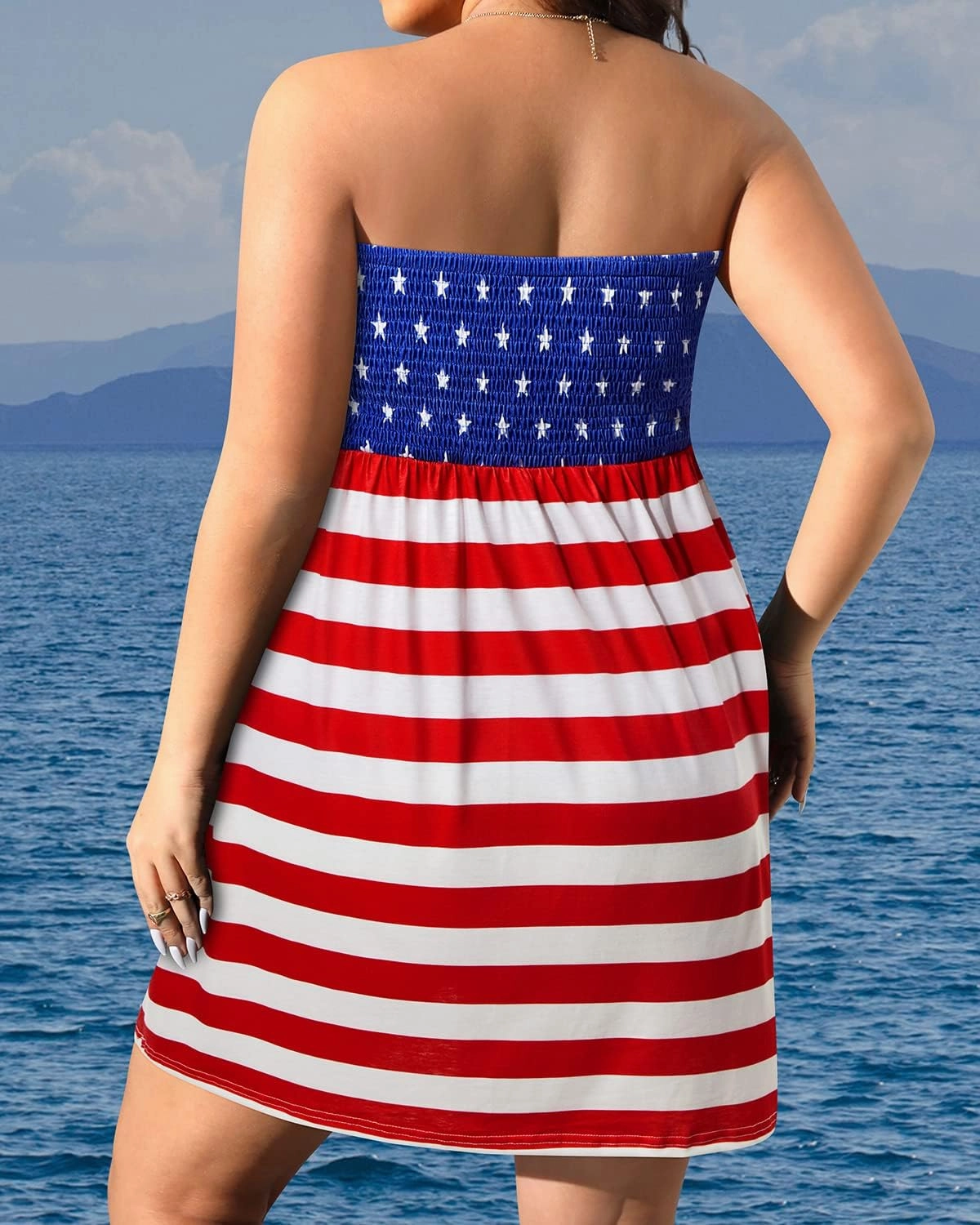 Pinup Fashion Plus Size Swimsuit Cover Up - Women Strapless Swimwear Coverup Tube Top Beach Dress