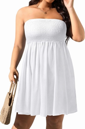 Pinup Fashion Plus Size Swimsuit Cover Up - Women Strapless Swimwear Coverup Tube Top Beach Dress
