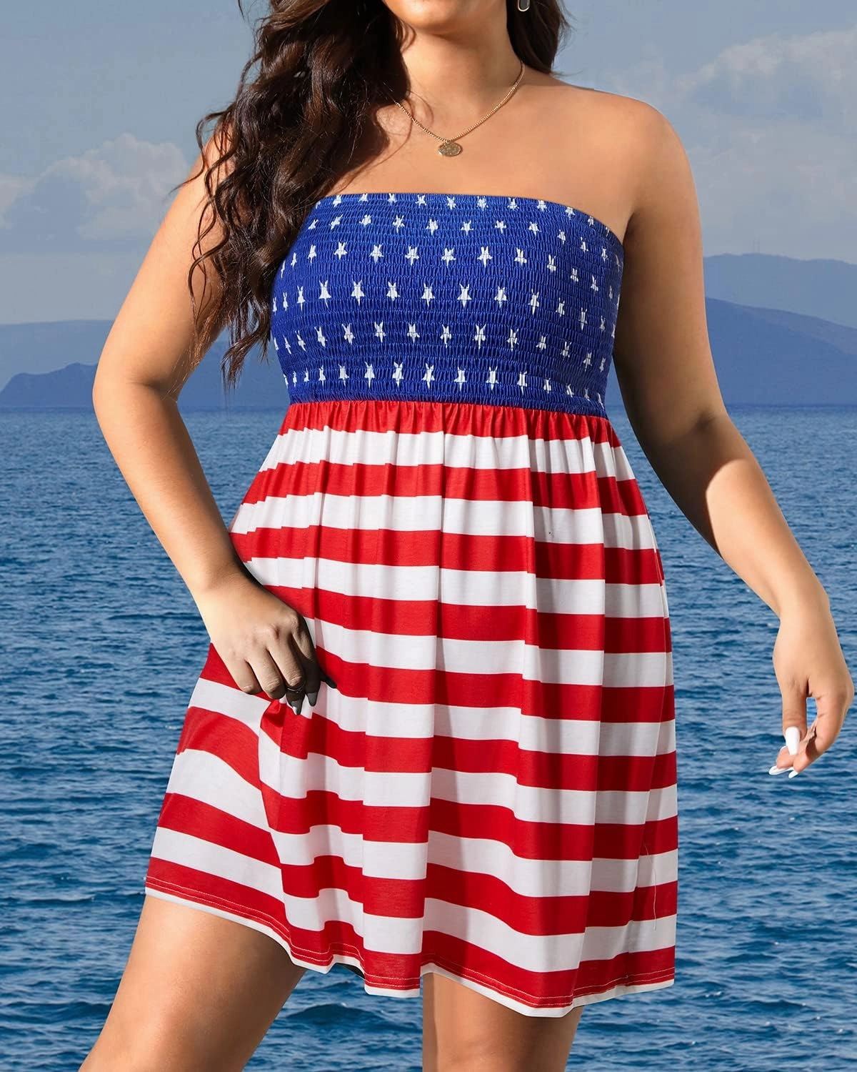 Pinup Fashion Plus Size Swimsuit Cover Up - Women Strapless Swimwear Coverup Tube Top Beach Dress