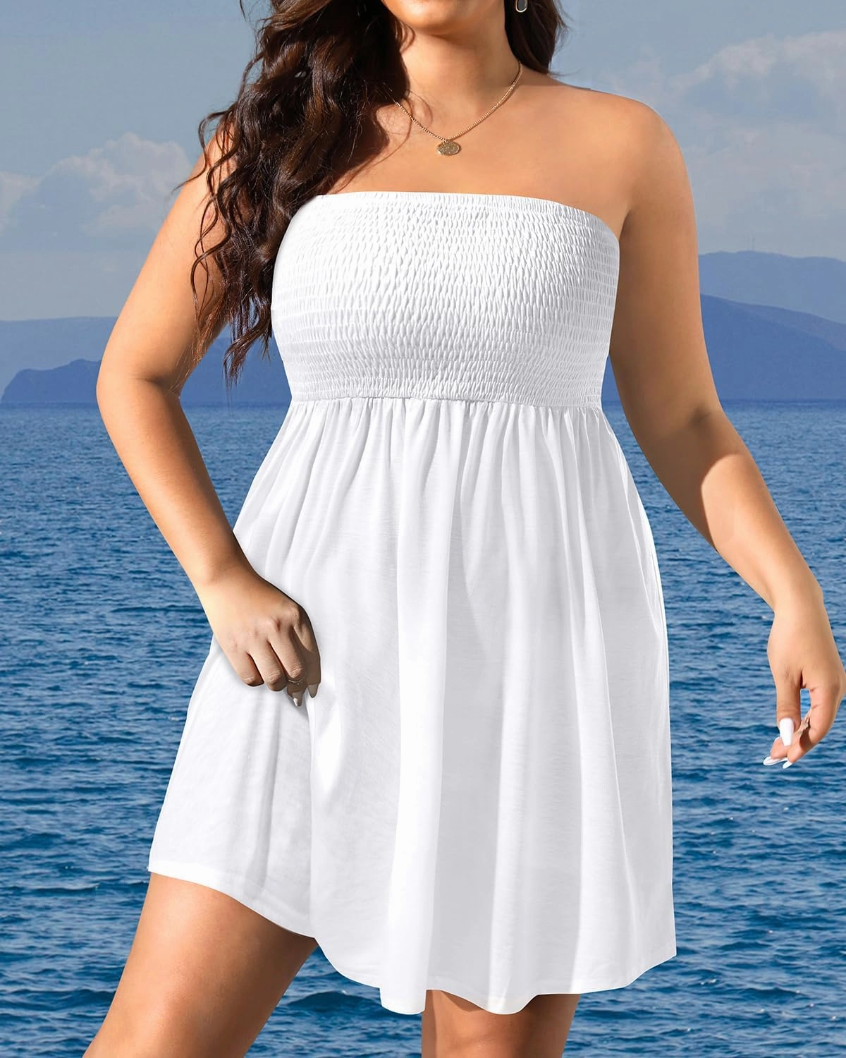 Pinup Fashion Plus Size Swimsuit Cover Up - Women Strapless Swimwear Coverup Tube Top Beach Dress