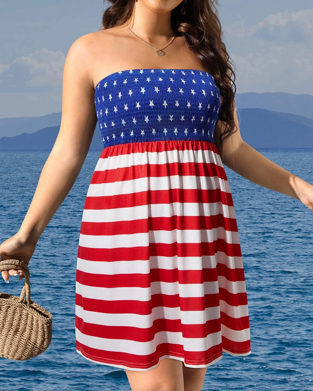 Pinup Fashion Plus Size Swimsuit Cover Up - Women Strapless Swimwear Coverup Tube Top Beach Dress