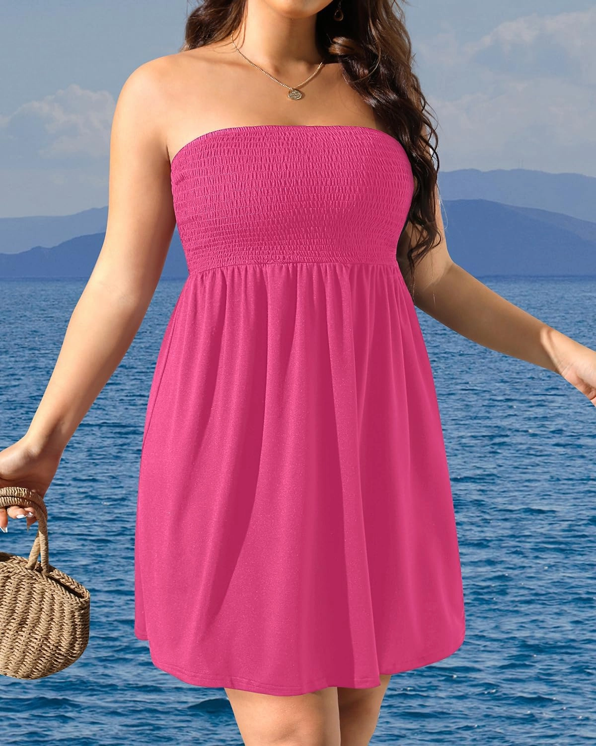 Pinup Fashion Plus Size Swimsuit Cover Up - Women Strapless Swimwear Coverup Tube Top Beach Dress