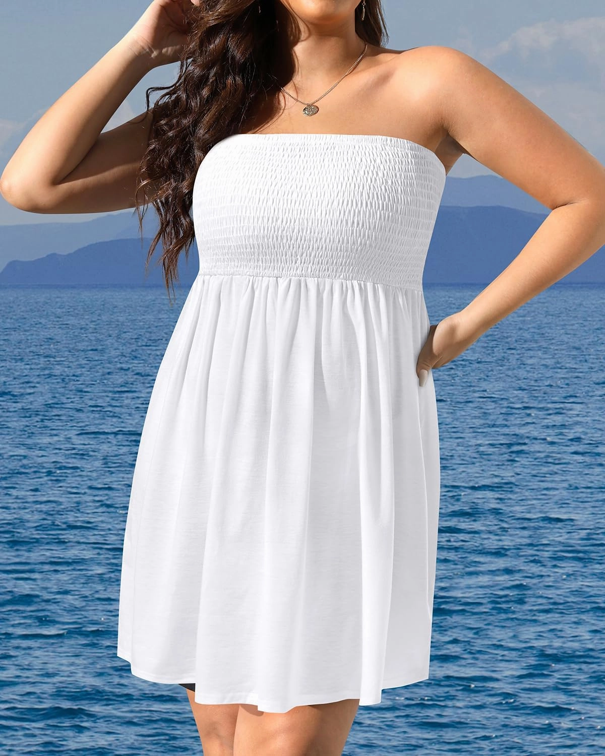 Pinup Fashion Plus Size Swimsuit Cover Up - Women Strapless Swimwear Coverup Tube Top Beach Dress