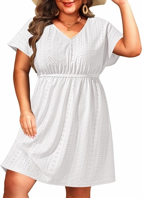 Pinup Fashion Plus Size Swimsuit Cover Up Women - Hollow Out V Neck Beach Dress Coverups
