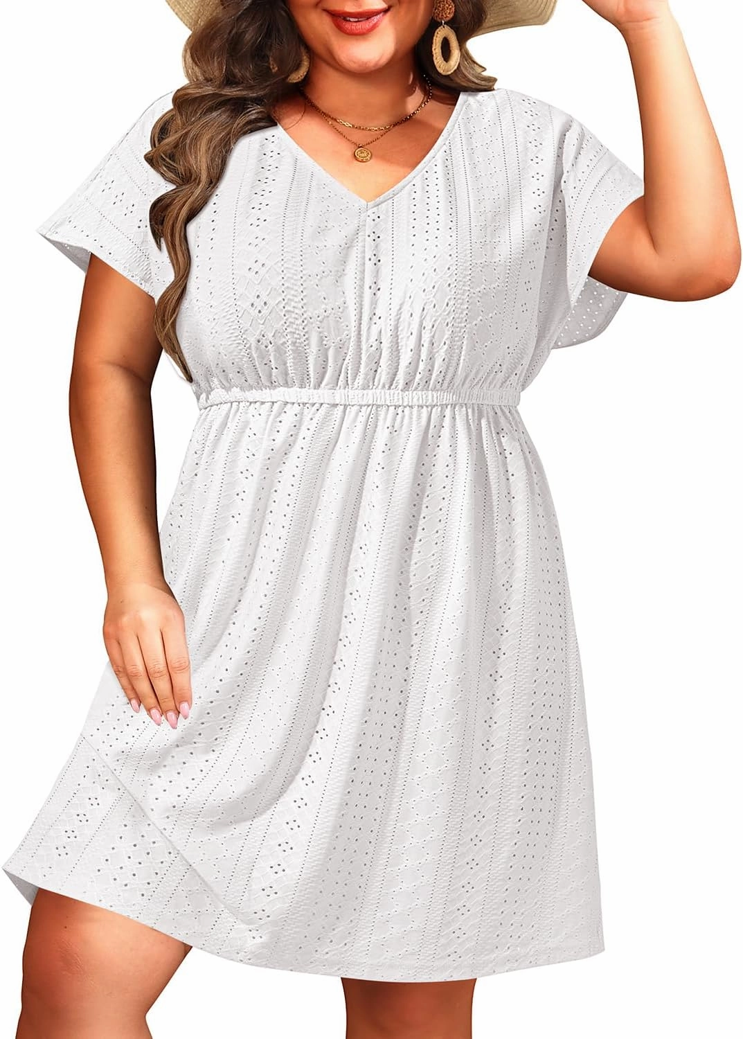 Pinup Fashion Plus Size Swimsuit Cover Up Women - Hollow Out V Neck Beach Dress Coverups