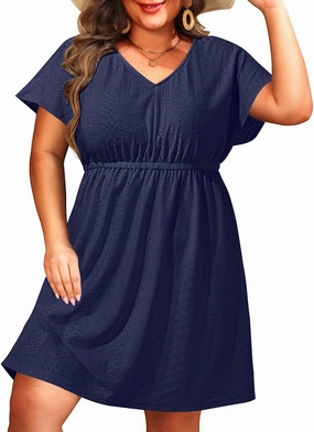 Pinup Fashion Plus Size Swimsuit Cover Up Women - Hollow Out V Neck Beach Dress Coverups