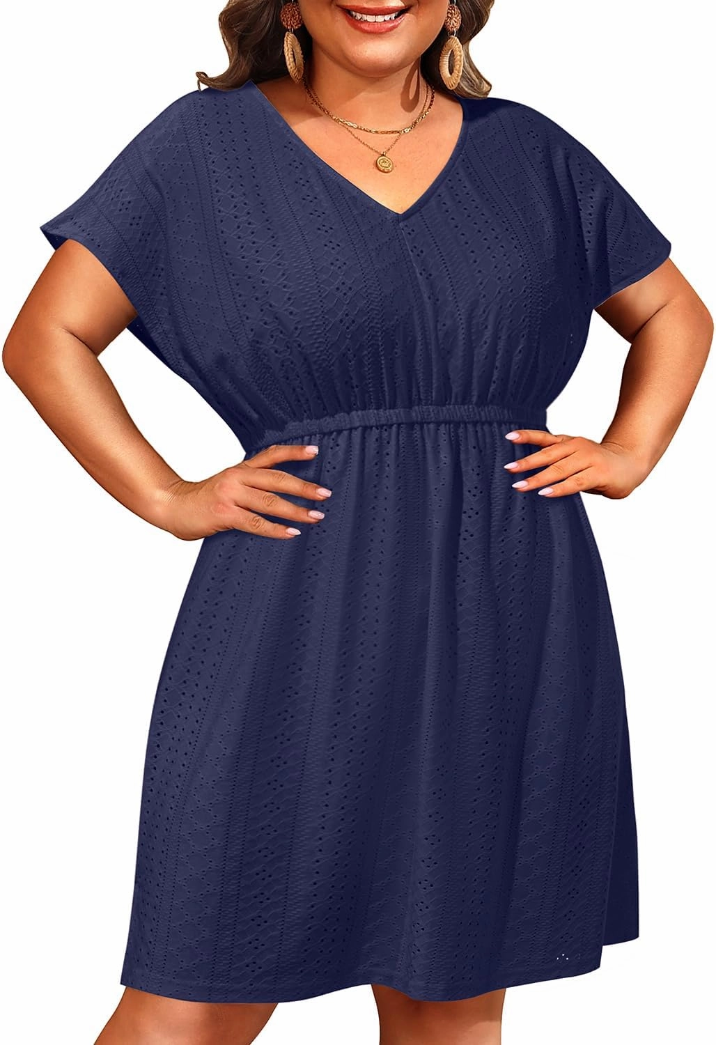 Pinup Fashion Plus Size Swimsuit Cover Up Women - Hollow Out V Neck Beach Dress Coverups