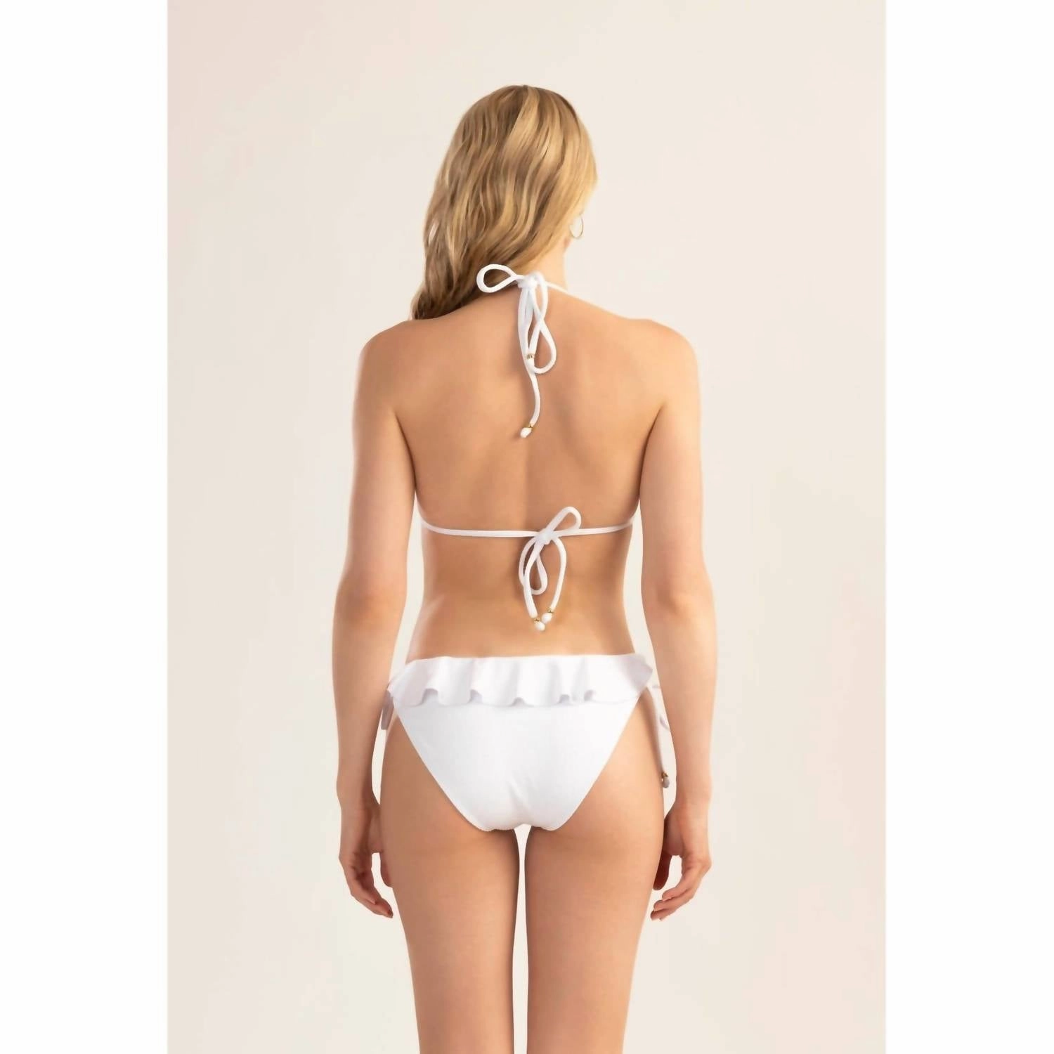 Plisse Shine Ruffle String Bottom In Optic White