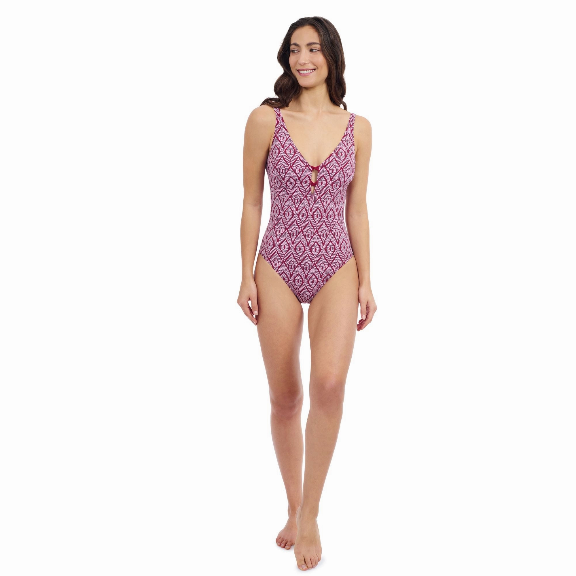 Plume V Neck Deep Plunge One Piece