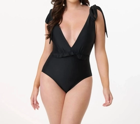 Plunge One Piece Swimsuit In Black