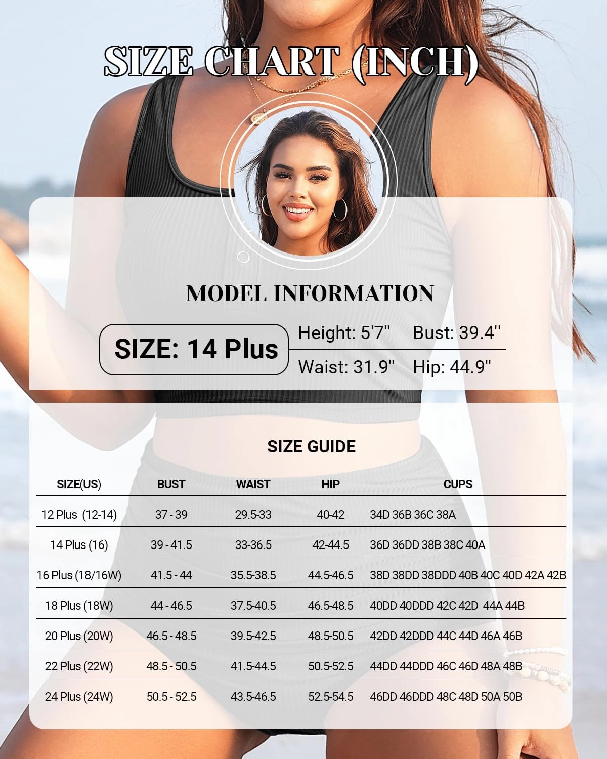 Plus Size 2 Piece Swimsuit - Womens High Waisted Bikini Tummy Control Bathing Suit Ribbed 2025 Swimwear