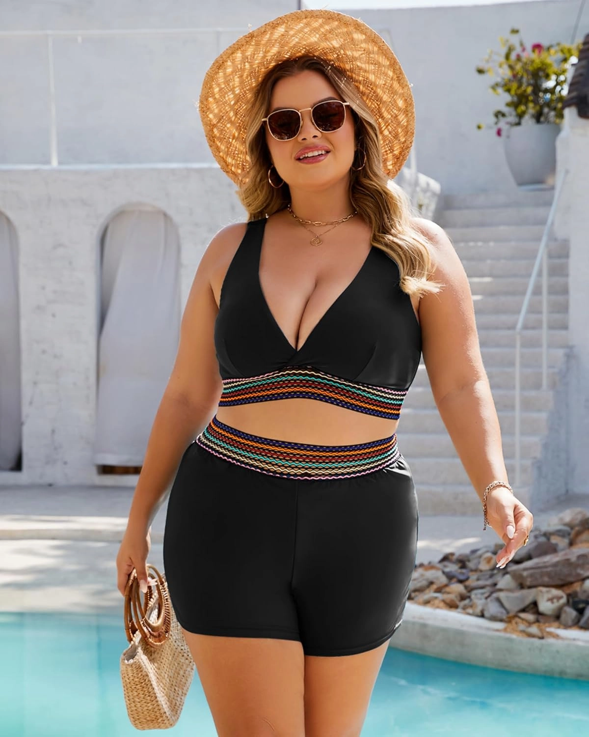 Plus Size Bikini Sets for Women High Waisted Tummy Control Swimsuit Boy Shorts Two Piece Bathing Suit