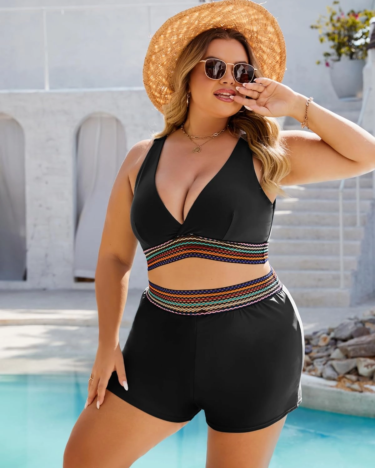Plus Size Bikini Sets for Women High Waisted Tummy Control Swimsuit Boy Shorts Two Piece Bathing Suit