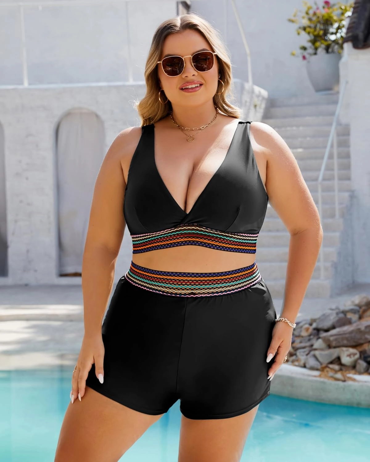 Plus Size Bikini Sets for Women High Waisted Tummy Control Swimsuit Boy Shorts Two Piece Bathing Suit