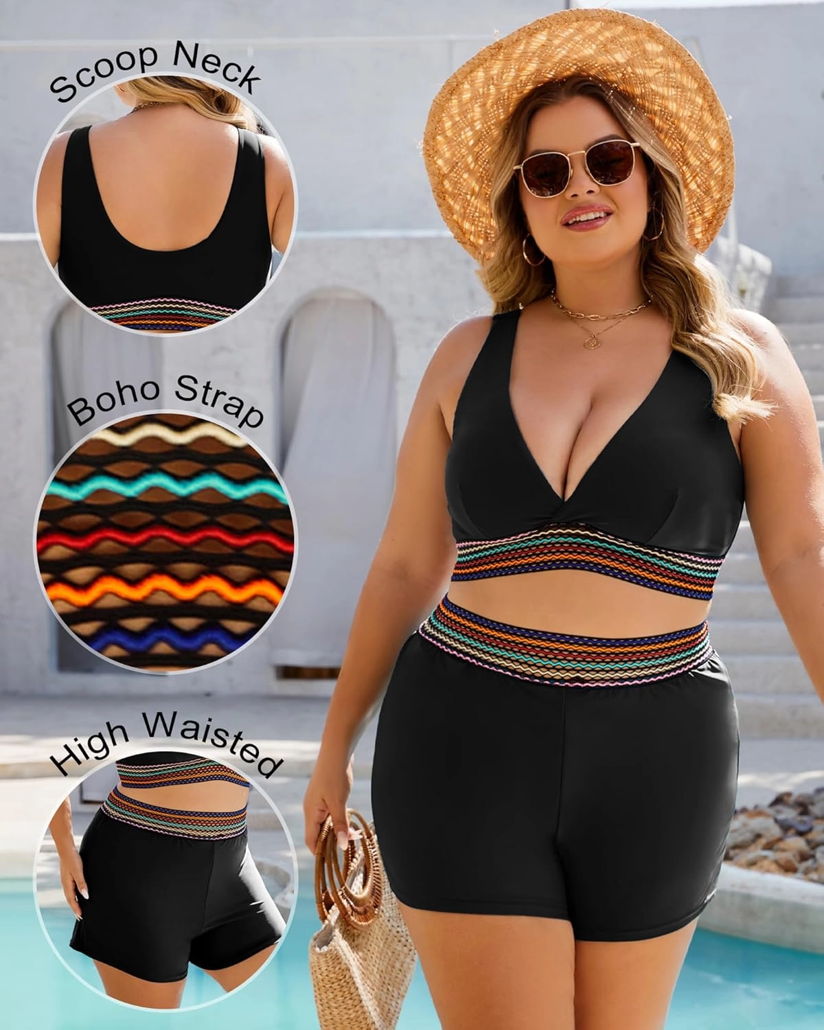 Plus Size Bikini Sets for Women High Waisted Tummy Control Swimsuit Boy Shorts Two Piece Bathing Suit