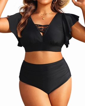 Plus Size Bikini Two Piece Swimsuit - Women High Waisted Tummy Control Bathing Suit with Sleeve Swimwear 2025