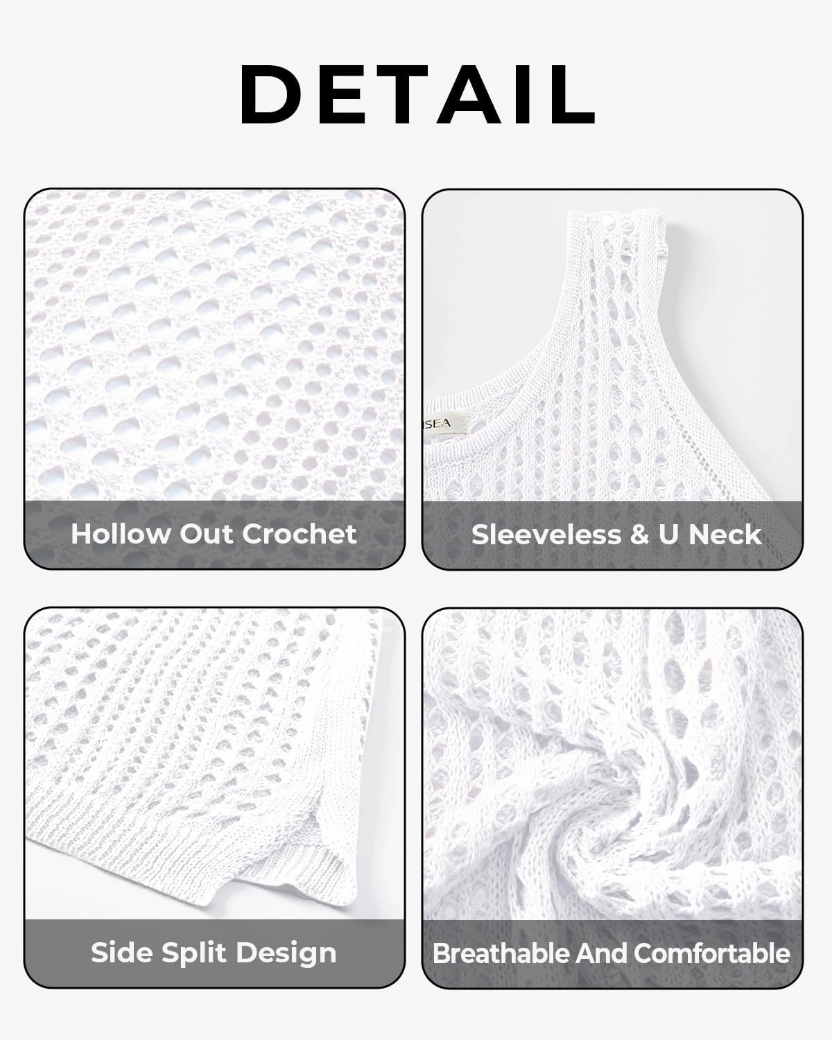 Plus Size Cover Up Swimsuit for Women Crochet Sleeveless Beach Coverups Swimwear Hollow Out Bathing Suits Beach Dress