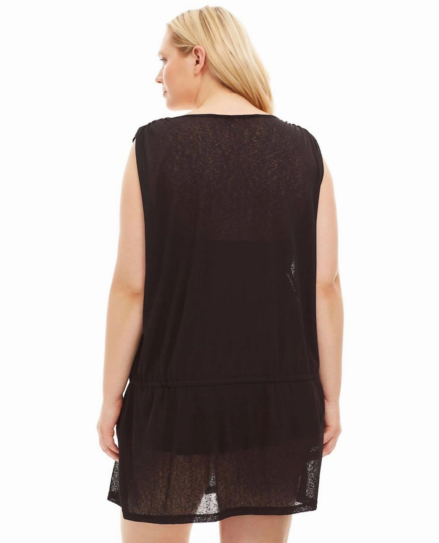 Plus Size Drawstring Tank Cover Up Dress In Black