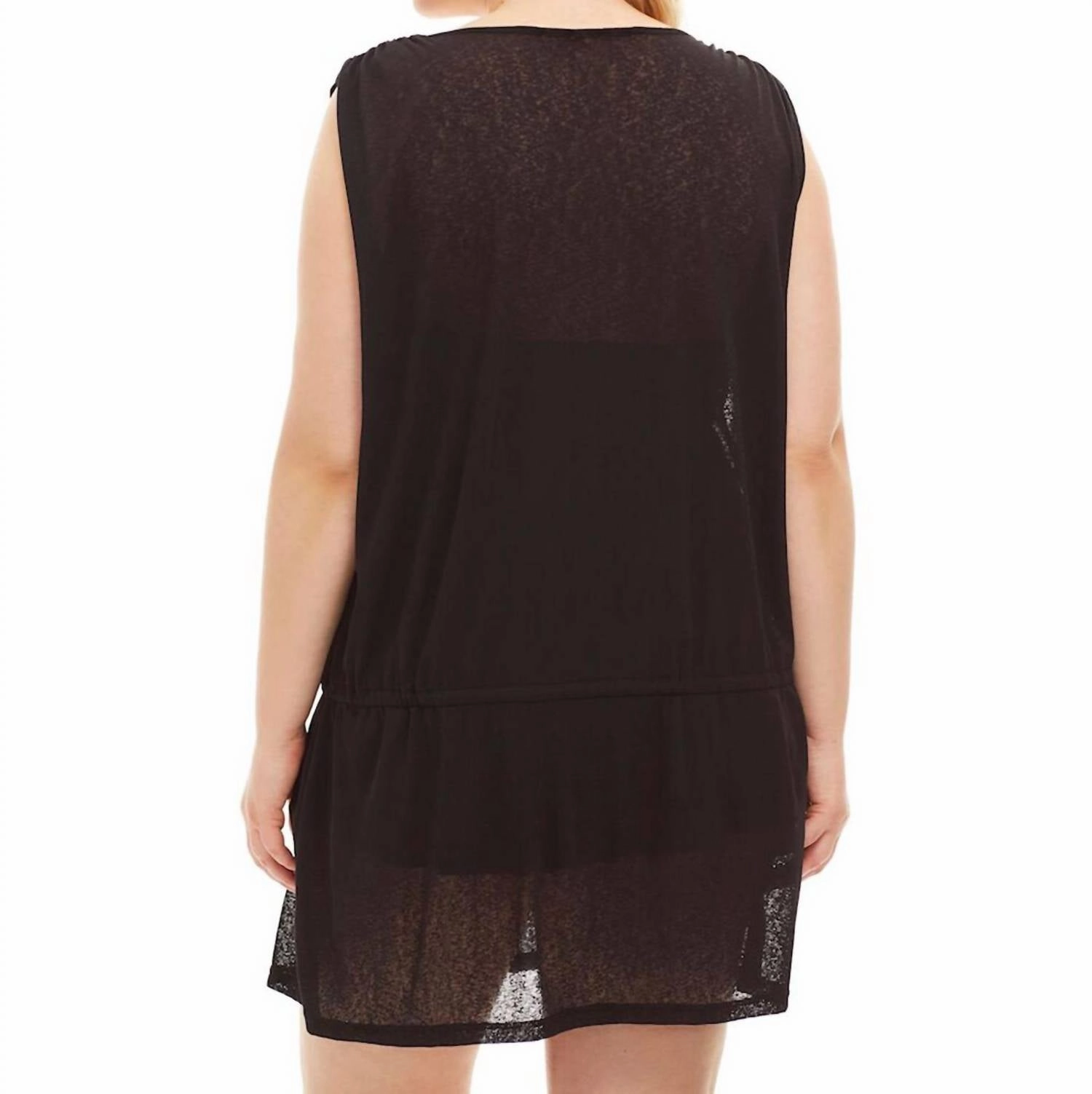 Plus Size Drawstring Tank Cover Up Dress In Black