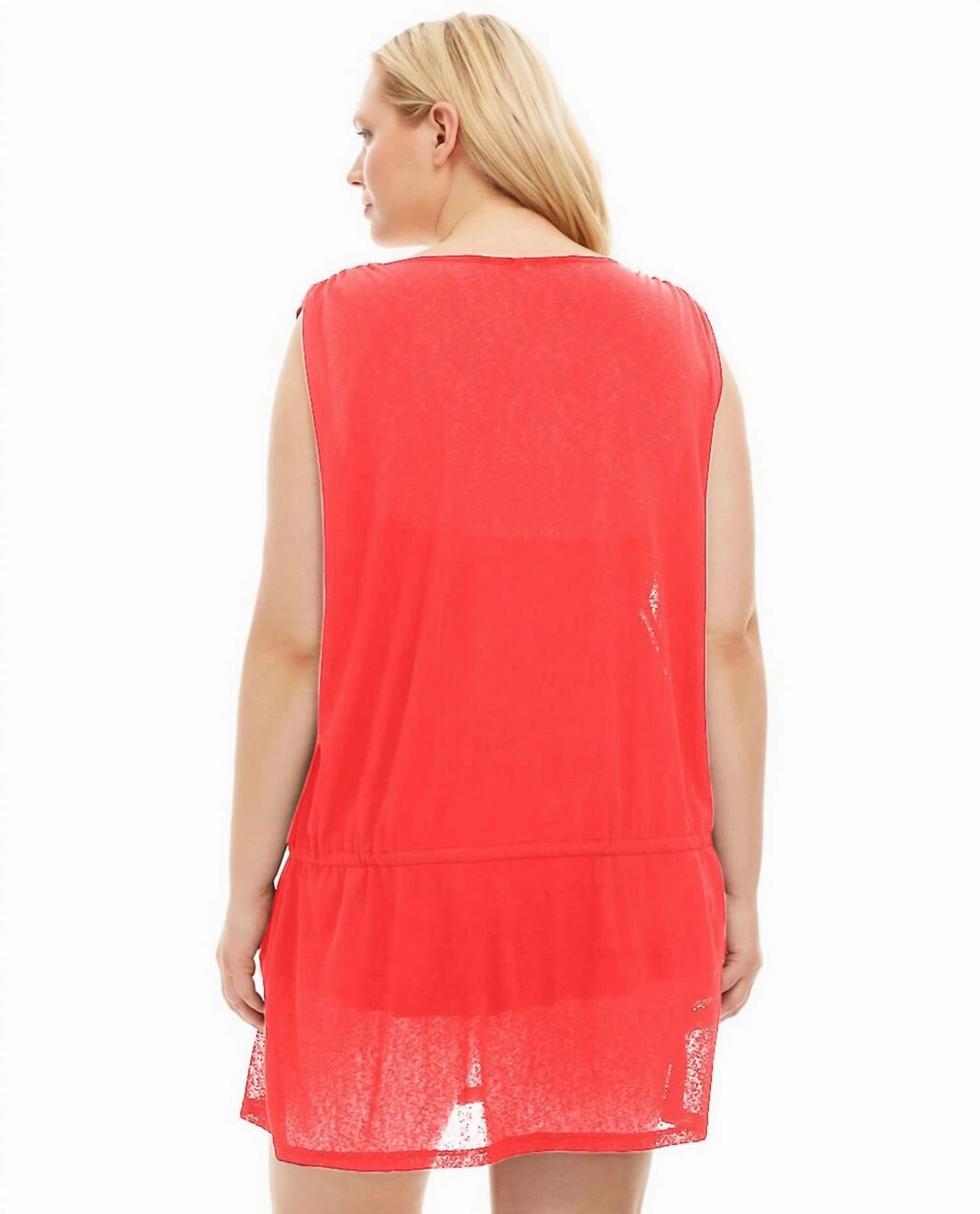 Plus Size Drawstring Tank Cover Up Dress In Coral