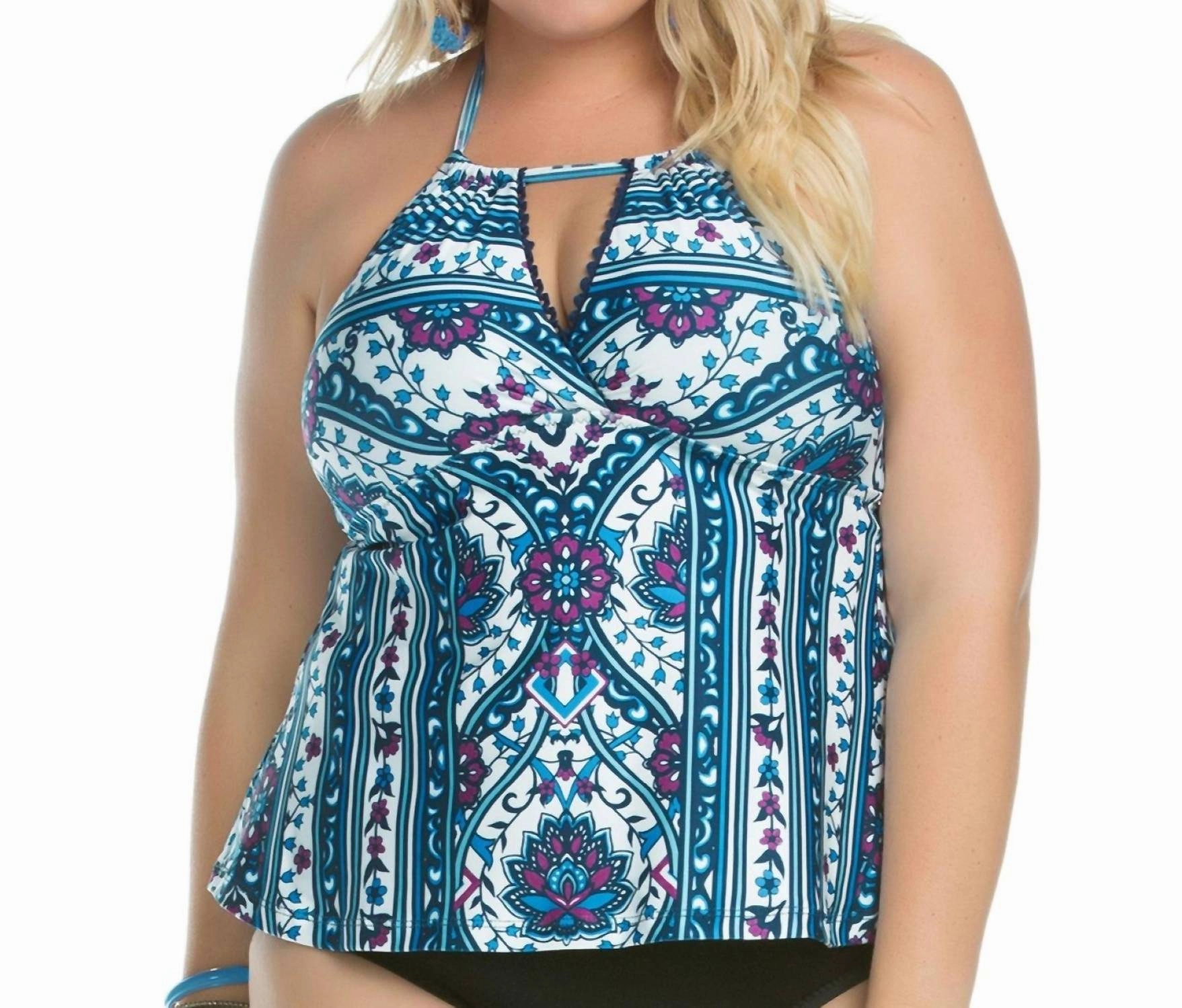 Plus Size Inspired Halter Tankini Top In Blue