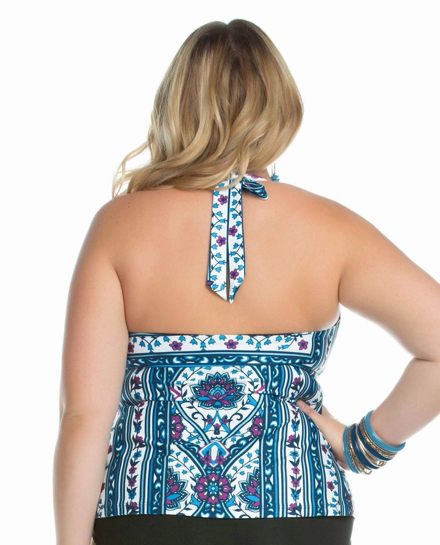 Plus Size Inspired Halter Tankini Top In Blue