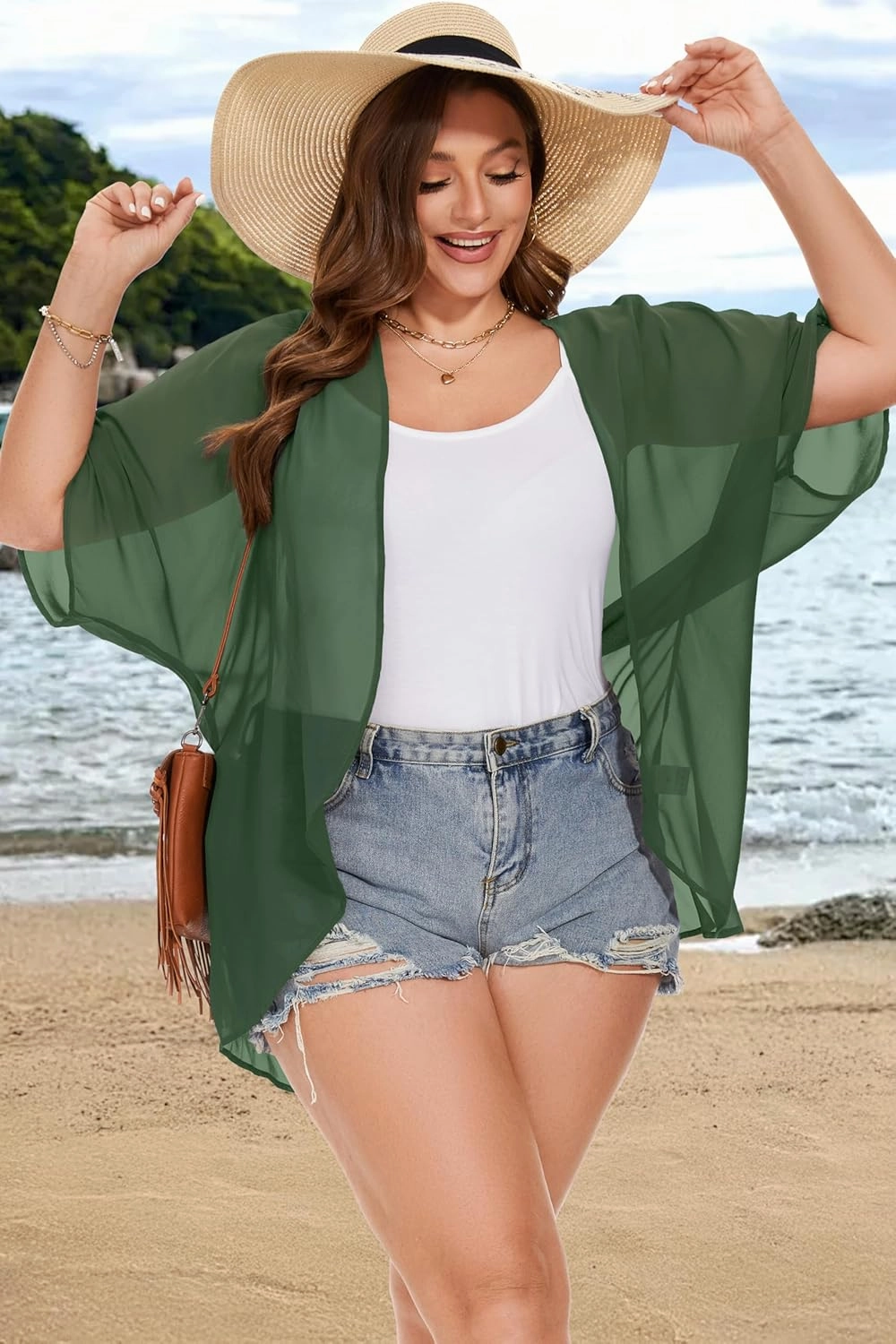 Plus Size Kimonos for Women Swimsuit Cover Ups Casual Loose Cardigan Summer Tops Swimwear