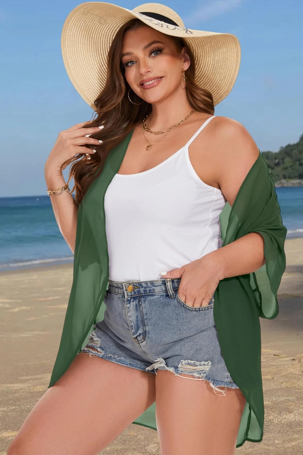 Plus Size Kimonos for Women Swimsuit Cover Ups Casual Loose Cardigan Summer Tops Swimwear