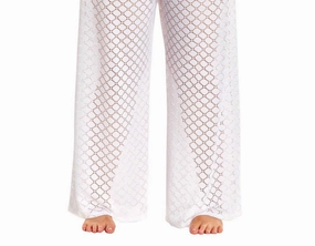 Plus Size Lattice Beach Cover Up Pants In White