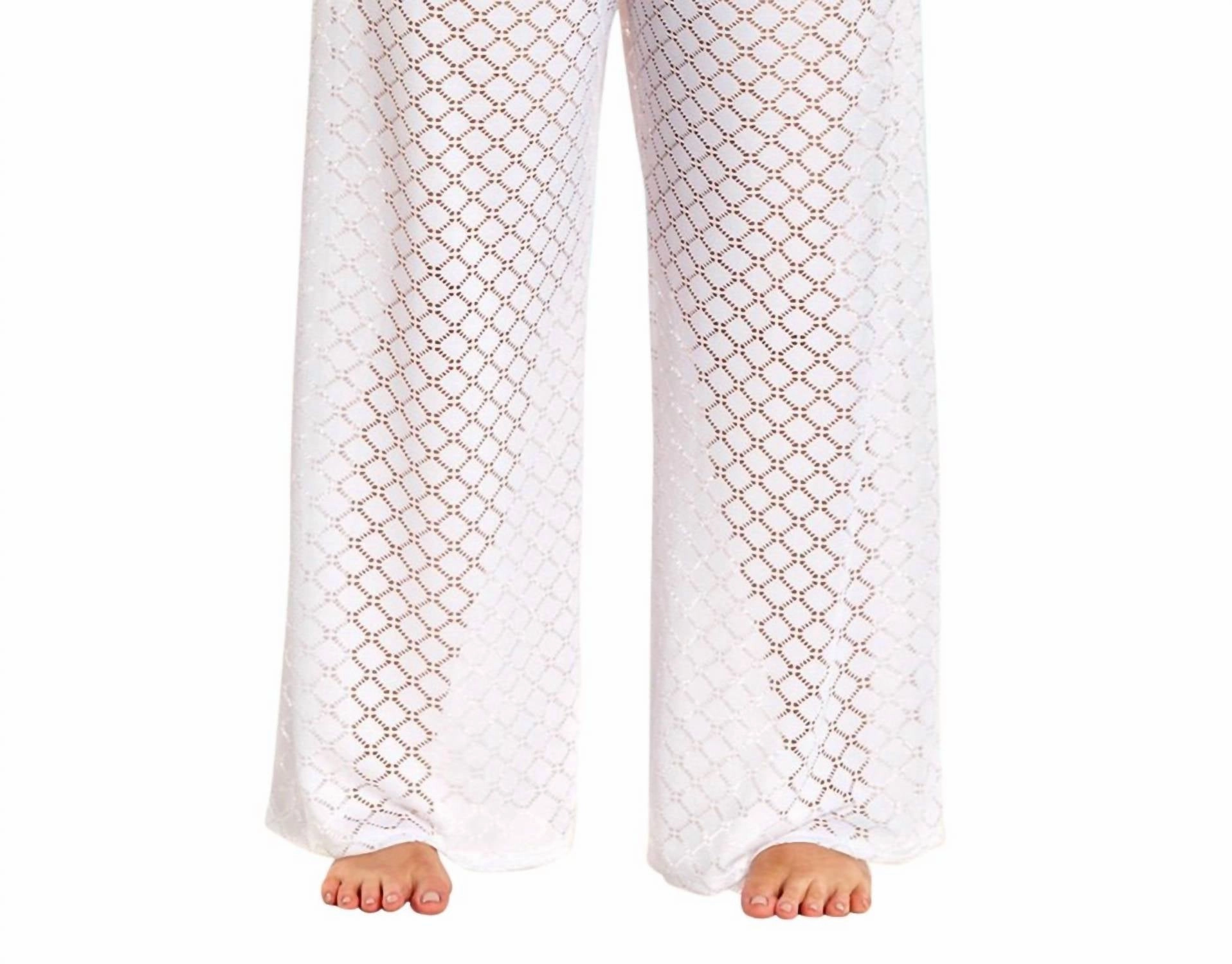 Plus Size Lattice Beach Cover Up Pants In White