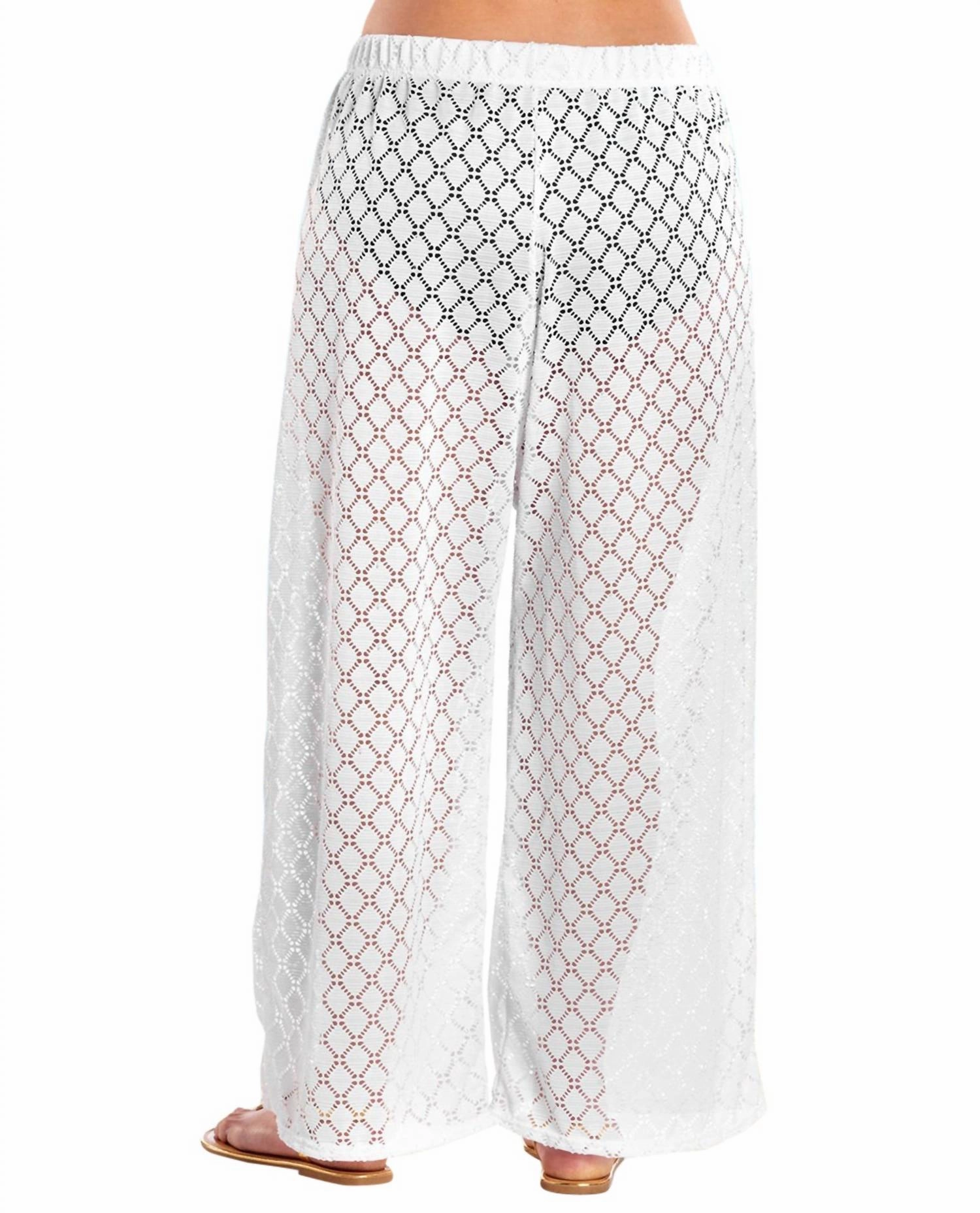 Plus Size Lattice Beach Cover Up Pants In White