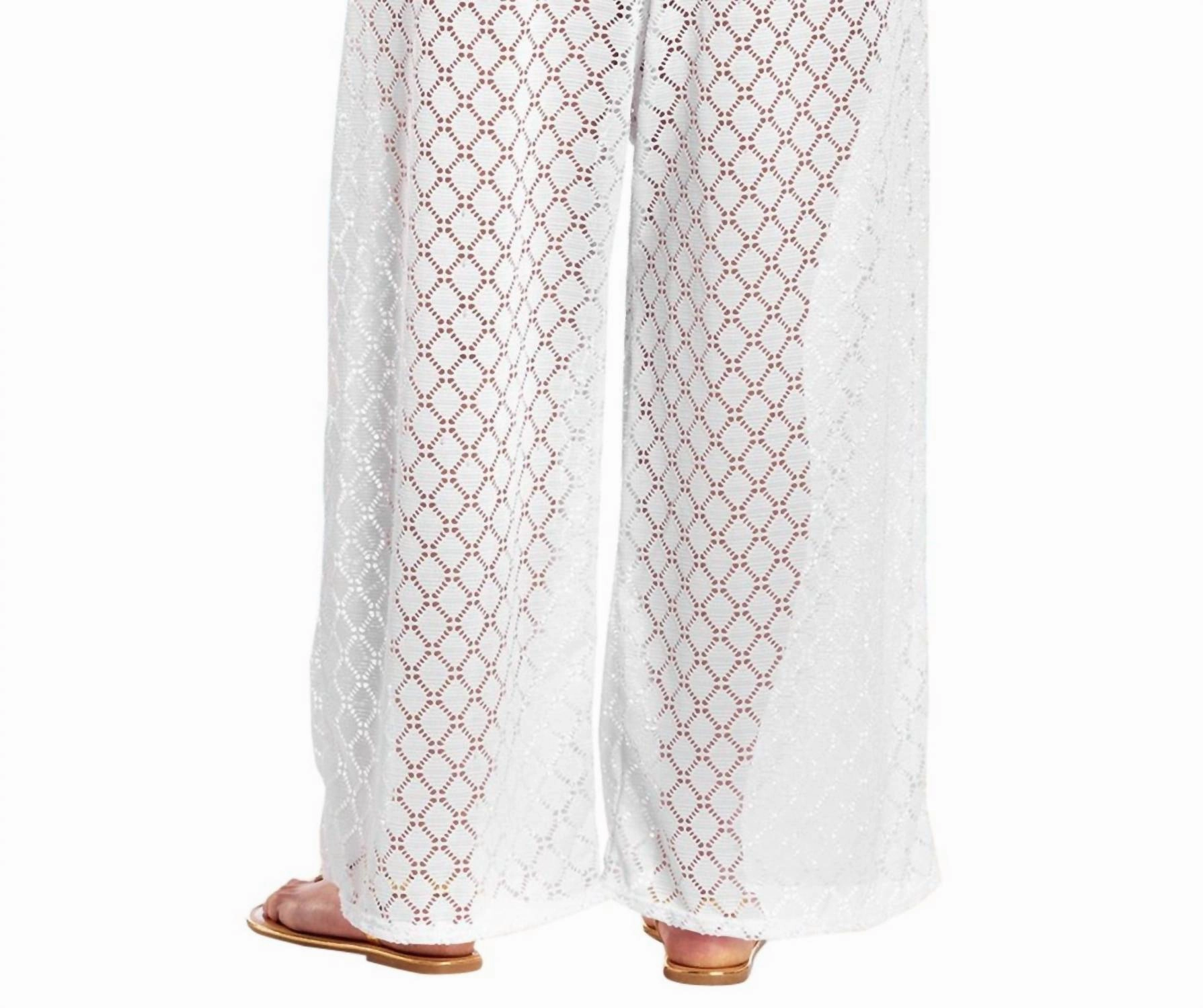 Plus Size Lattice Beach Cover Up Pants In White